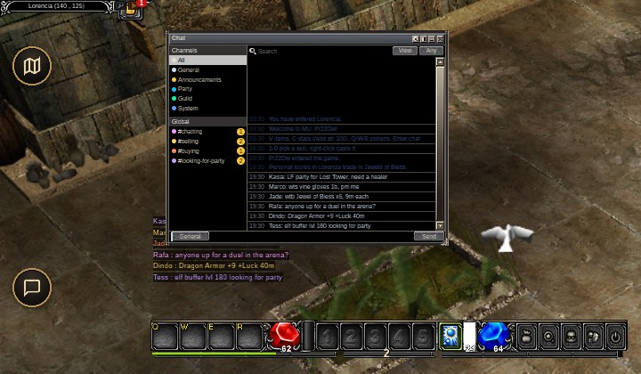 A phone screen held sideways with the Chat key at the bottom left and the chat window open