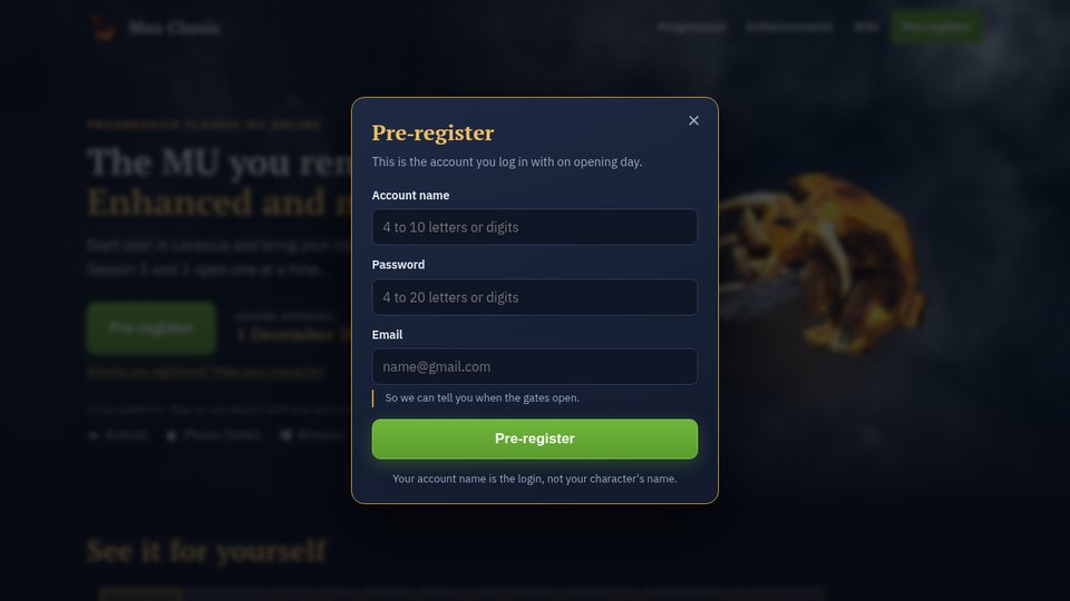 The pre-registration form on mooclassic.com